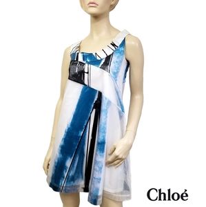 Chloe Aqua Fresh Blue Shiny Lamè Tunic Mini Dress